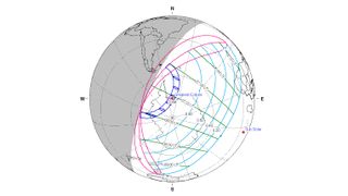 A NASA map of the path the total solar eclipse of Dec. 4, 2021 will take across Antarctica.