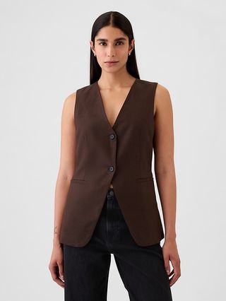 Linen-Cotton Longline Vest