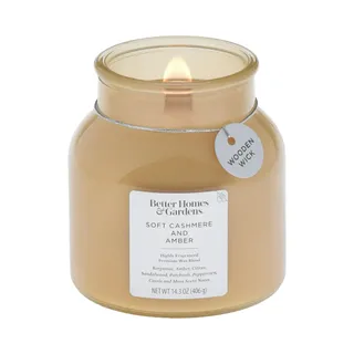 Better Homes & Gardens Soft Cashmere Amber Scented Wooden Wick Candle