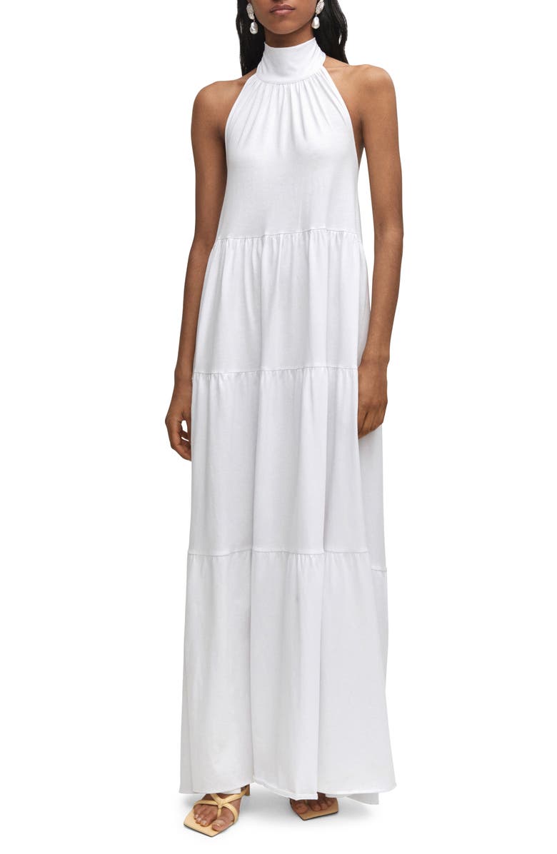 Open Back Halter Cotton Maxi Dress