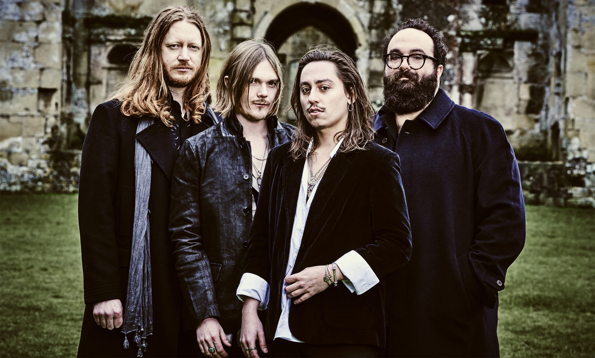 A photo of the band Mirador featuring Greta Van Fleet guitarist Jake Kiszka (second from right) and Ida Mae guitarist Chris Turpin (second from left)