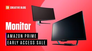 Two monitors on a red background with Amazon Prime Early Access text. 
