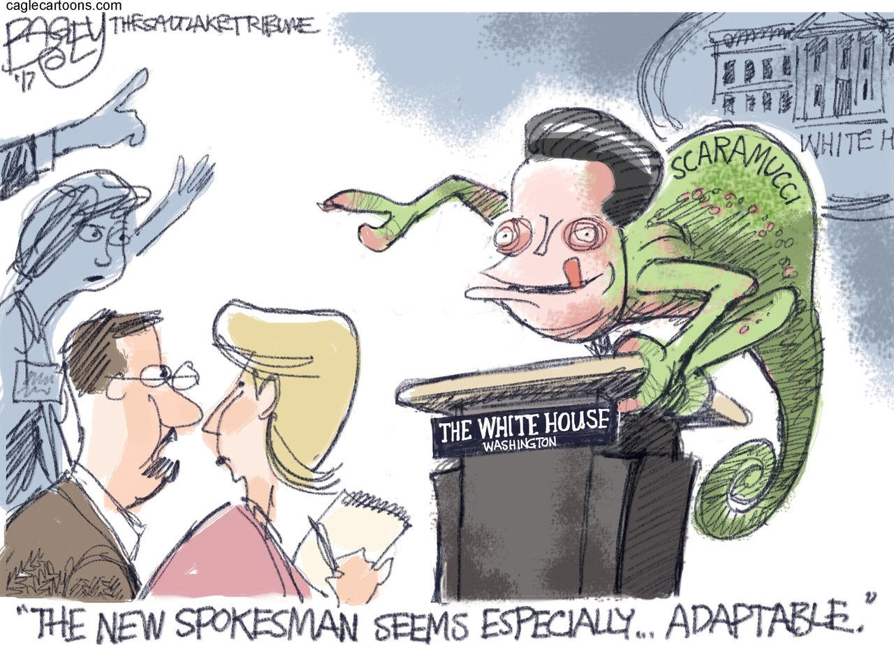 Political cartoon U.S. Anthony Scaramucci chameleon