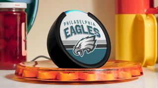 Amazon echo pop with Philadelphia Eagles logo