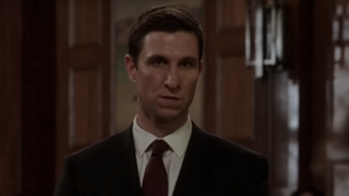 Pablo Schreiber as William Lewis questioning Olivia Benson in Law & Order: SVU Season 15