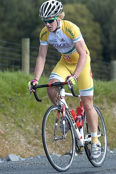 Ethan Kimmince (BOC Gas-Tall Timbers) out of the saddle during the climb out of Lebrina.