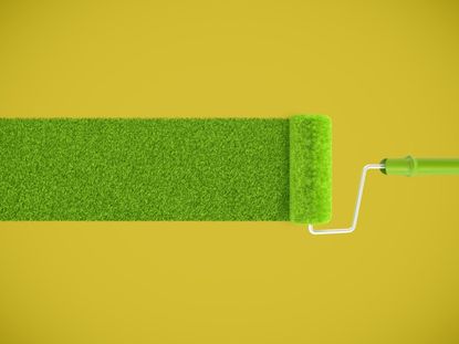 Green Grass Painting Over A Yellow Background