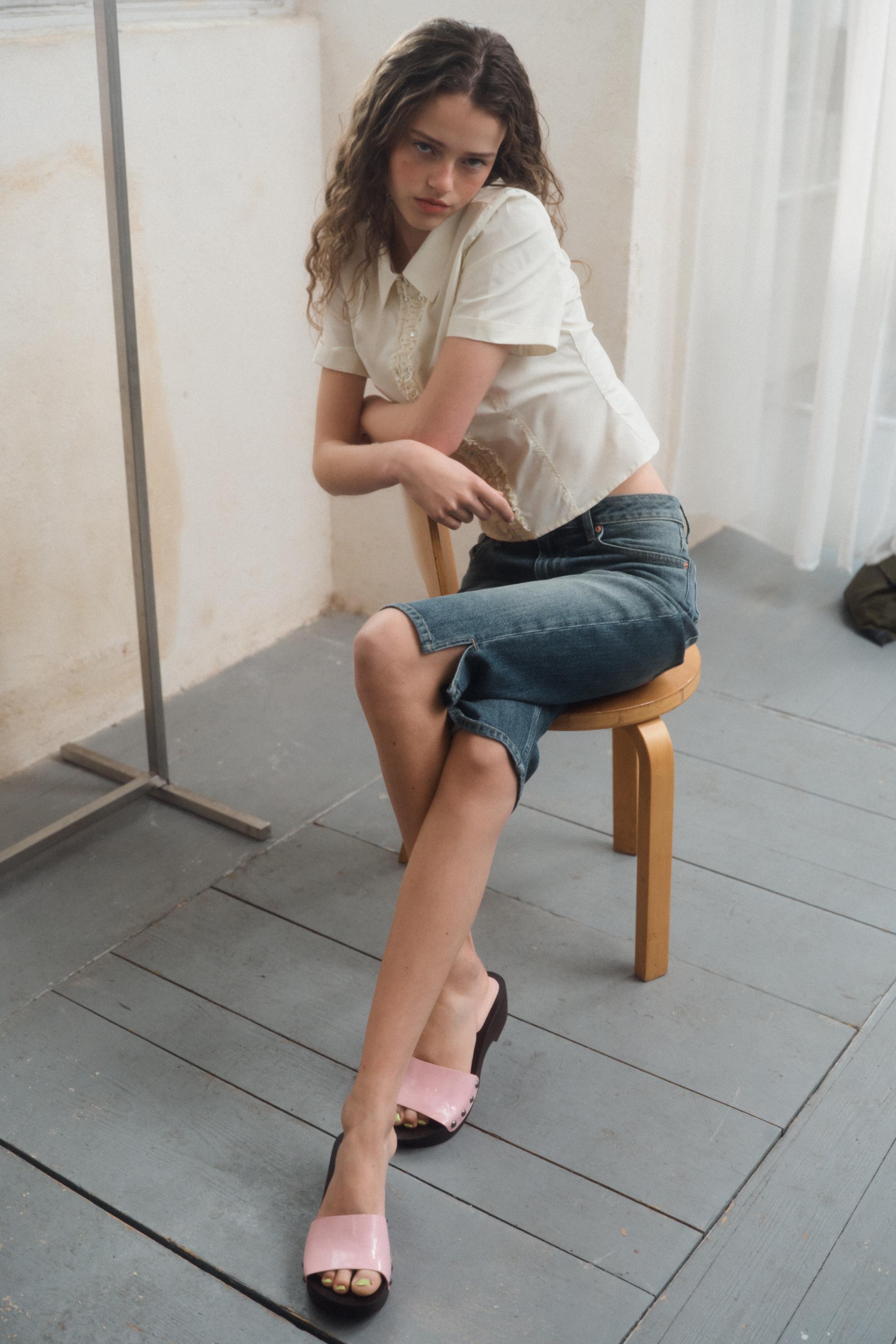 Poplin Shirt With Studded Ruffles