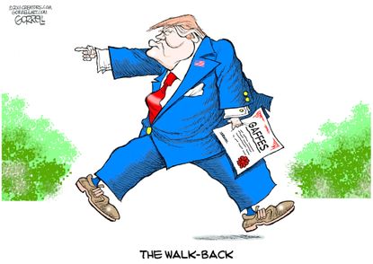 Political cartoon U.S. Trump walk-back gaffe Helsinki summit