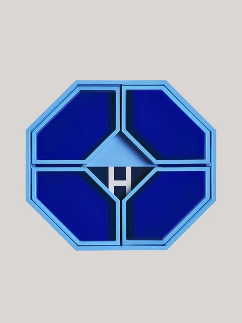 Lacquered Wood Logo Geometric Tray 