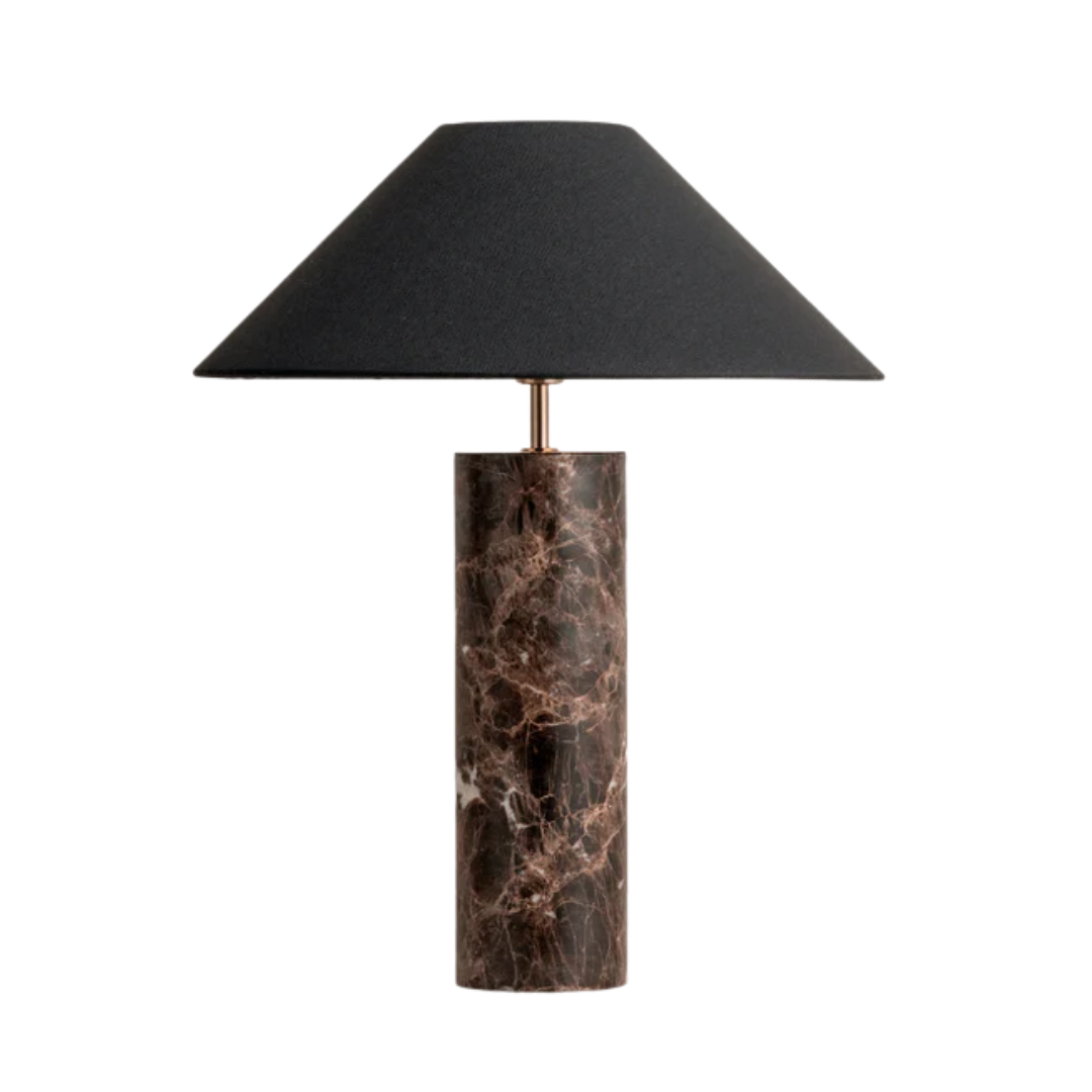Morola - 1 Light Large Brown Marble Cylinder Table Lamp