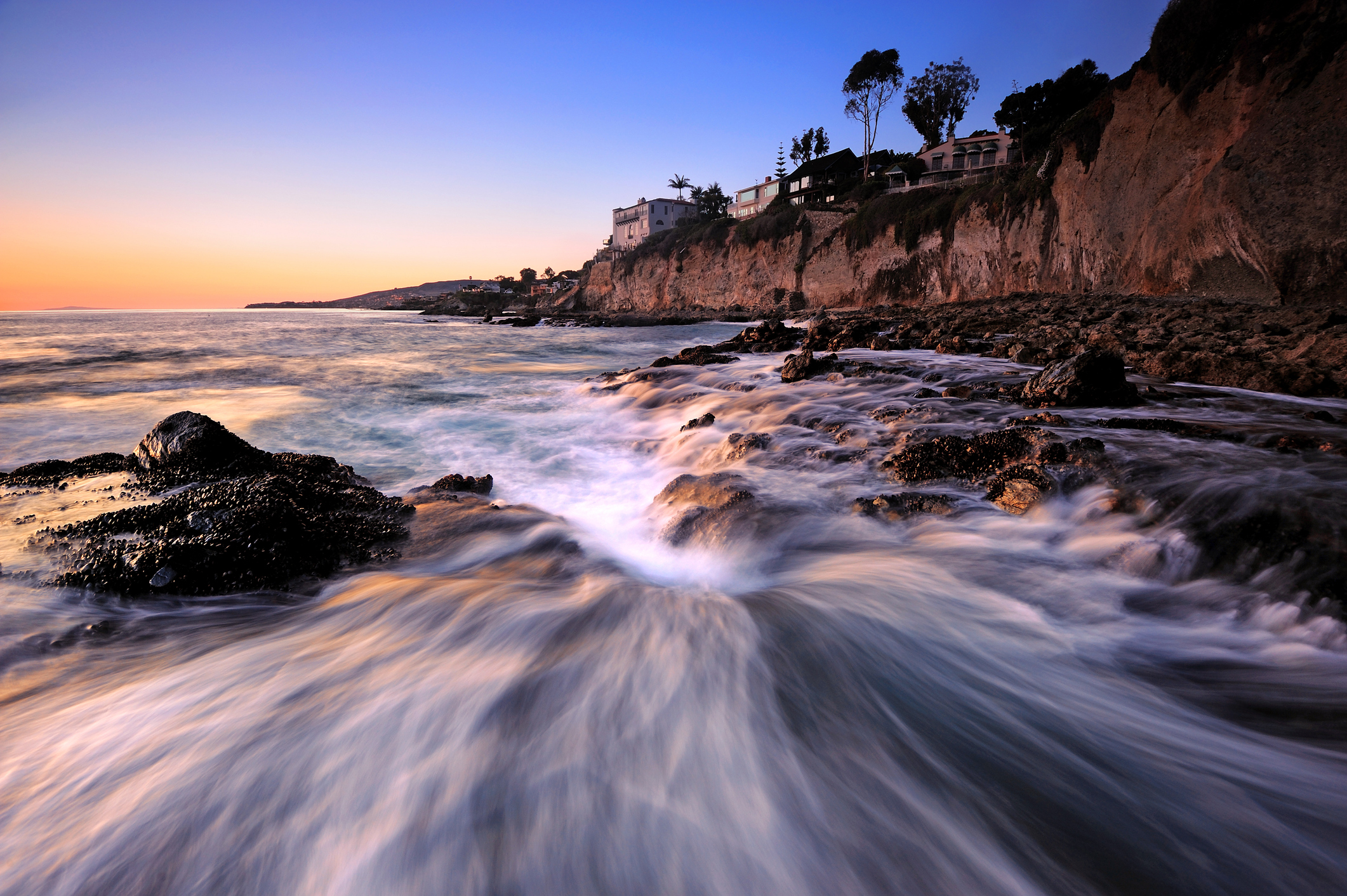 Sea wave movement at Victoria Beach in Orange County, California
