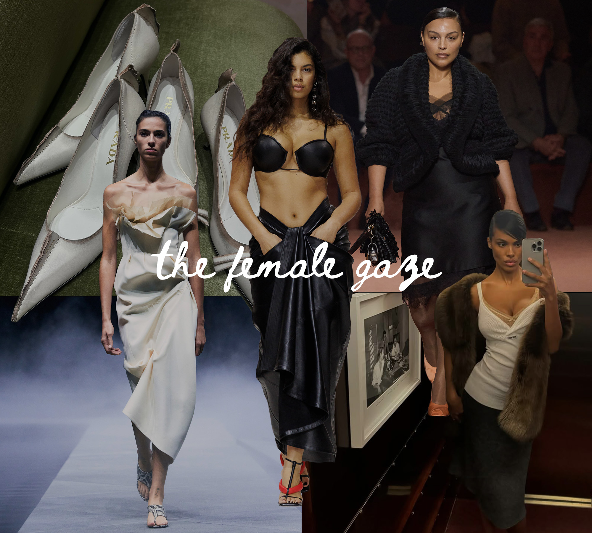A collage of runway and influencer imagery featuring the biggest style shifts in 2026 fashion.