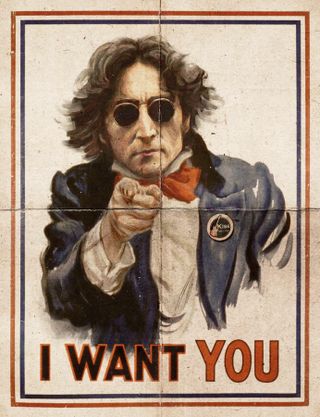 A Beatle takes the place of Uncle Sam in this ad for a rock radio station