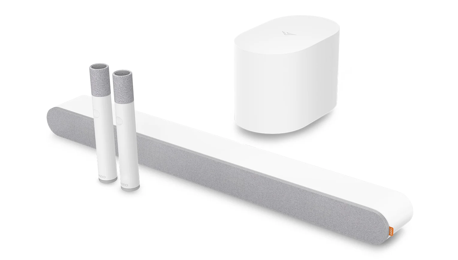 Vizio MicMe soundbar, subwoofer and microphones