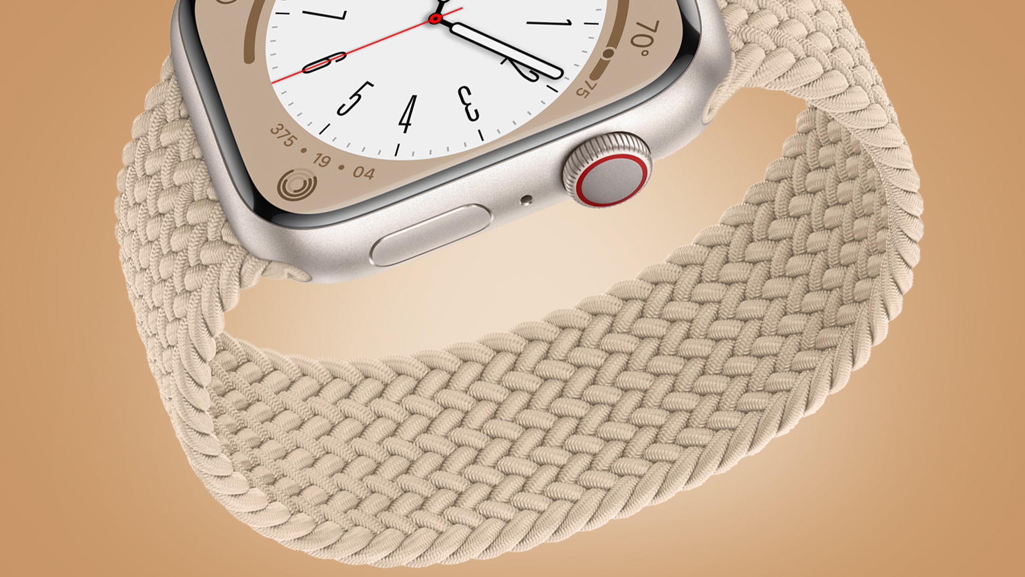 An Apple Watch 8 on a beige background