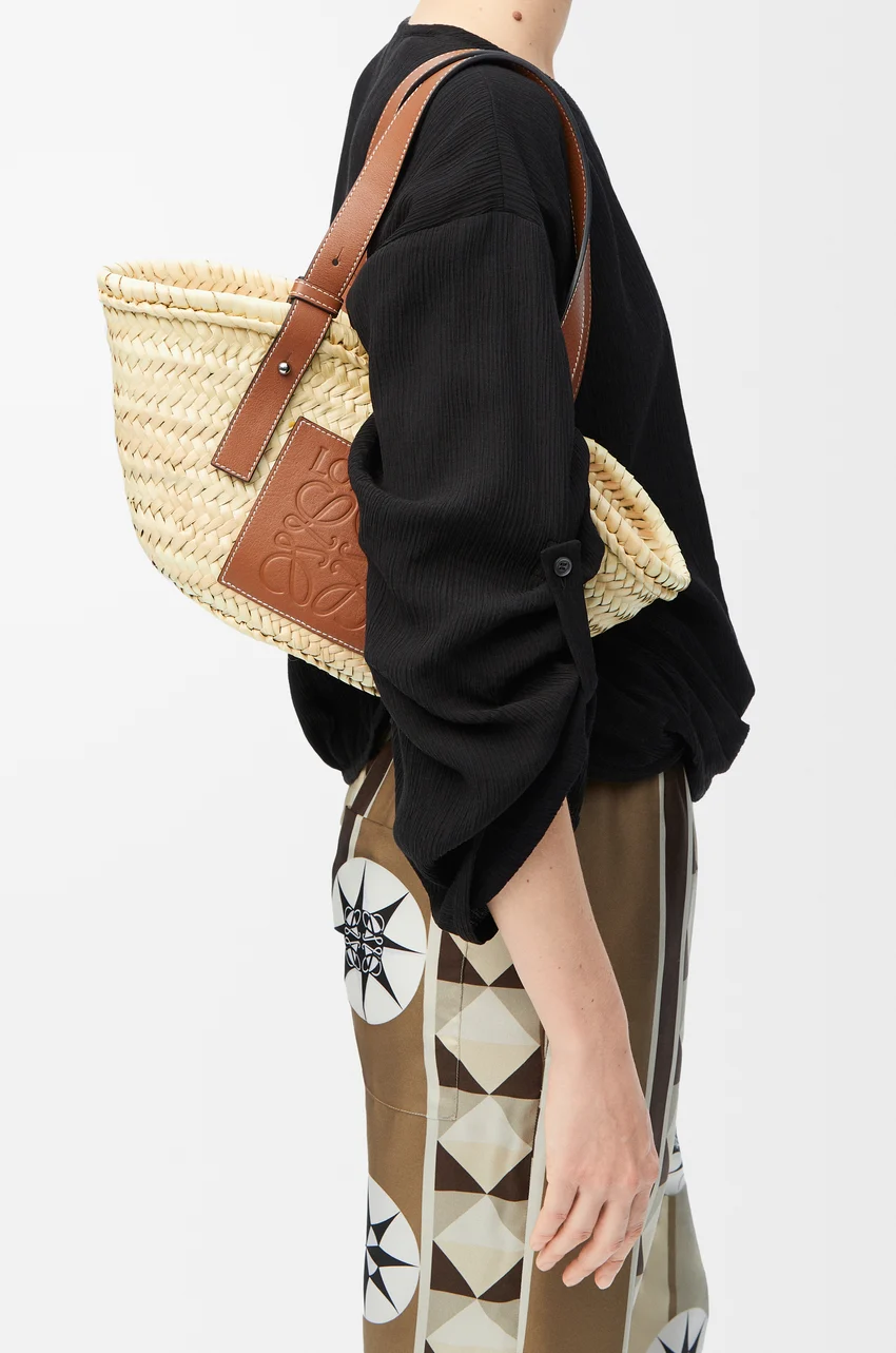 Loewe, Small Basket Bag in Palm Leaf and Calfskin