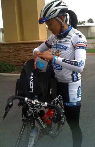 Coryn gets ready for a pre-race spin.