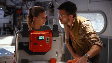 Scarlett Johansson and Jonathan Bailey as Zora Bennett and Dr. Henry Loomis in Jurassic World Rebirth