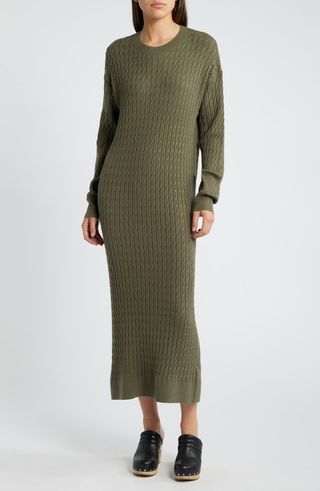 Cable Stitch Long Sleeve Midi Sweater Dress