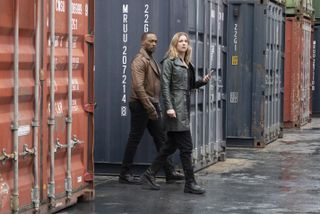 (L-R): Falcon/Sam Wilson (Anthony Mackie) and Sharon Carter/Agent 13 (Emily VanCamp) in Marvel Studios' THE FALCON AND THE WINTER SOLDIER exclusively on Disney+. Photo by Chuck Zlotnick. Â©Marvel Studios 2021. All Rights Reserved.