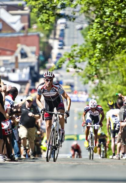Rory Sutherland (UnitedHealthcare-Maxxis) sprints up the hill to take the stage and the Nature Valley Grand Prix leader's jersey.