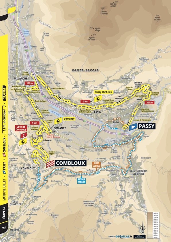 Mapa de la etapa 16 del Tour de Francia 2023