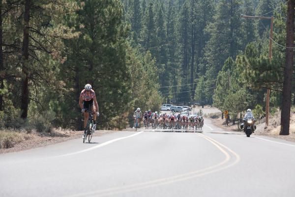A rider attacks in the elite men's road national championship.