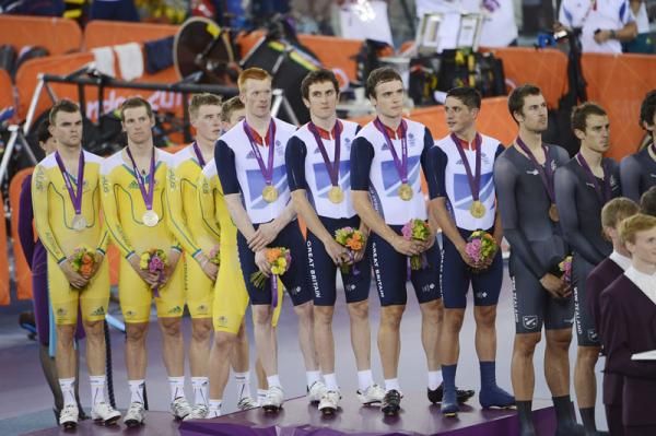 The podium for the men's team pursuit
