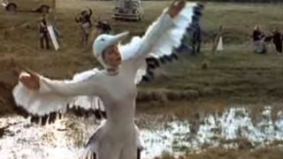 Uma Thurman in a white bird outfit