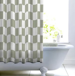 Sage green and white checkerboard shower curtain