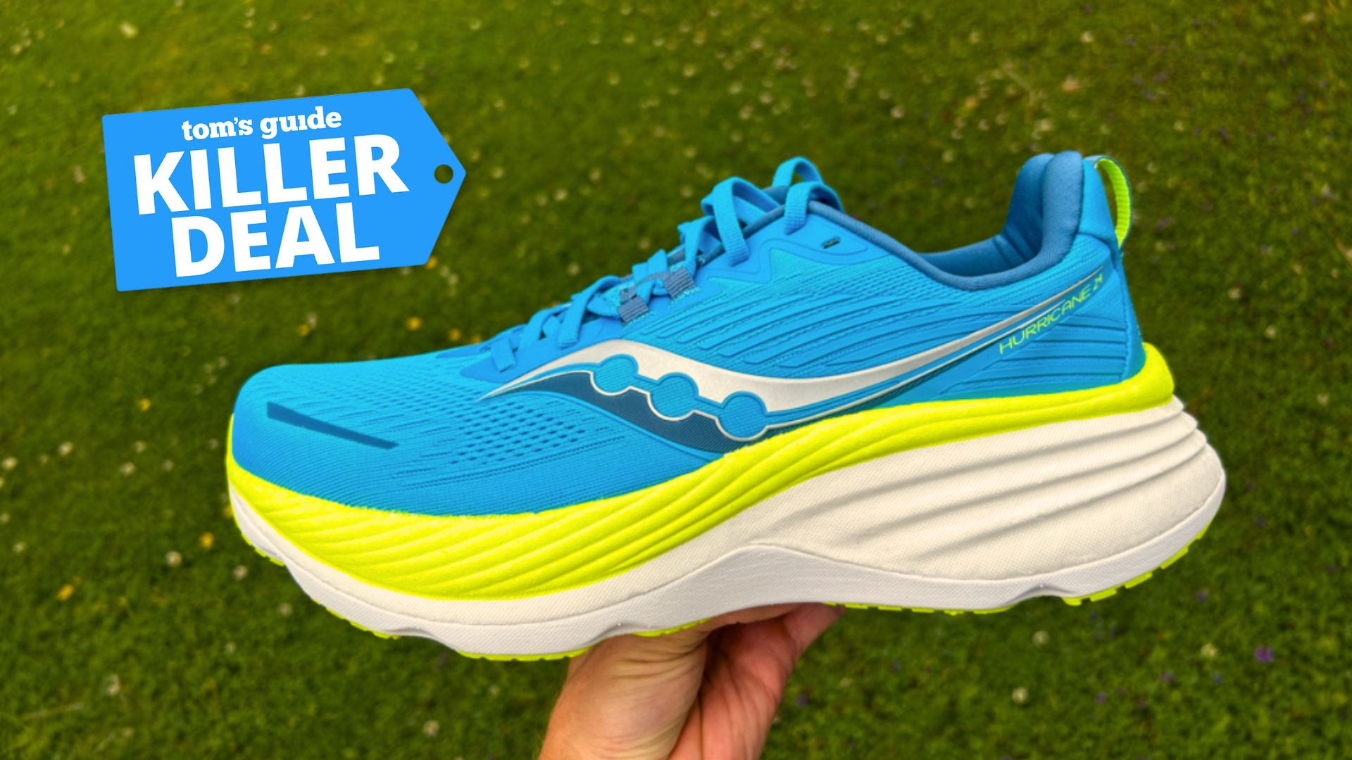 a photo of the Saucony Hurricane 24 with a Tom&#039;s Guide Killer Deal label above it
