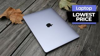 MacBook Air M1 on a wooden table surrounded by leaves