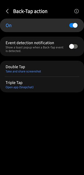 The back tap options in the RegiStar module in Samsung's Good Lock app
