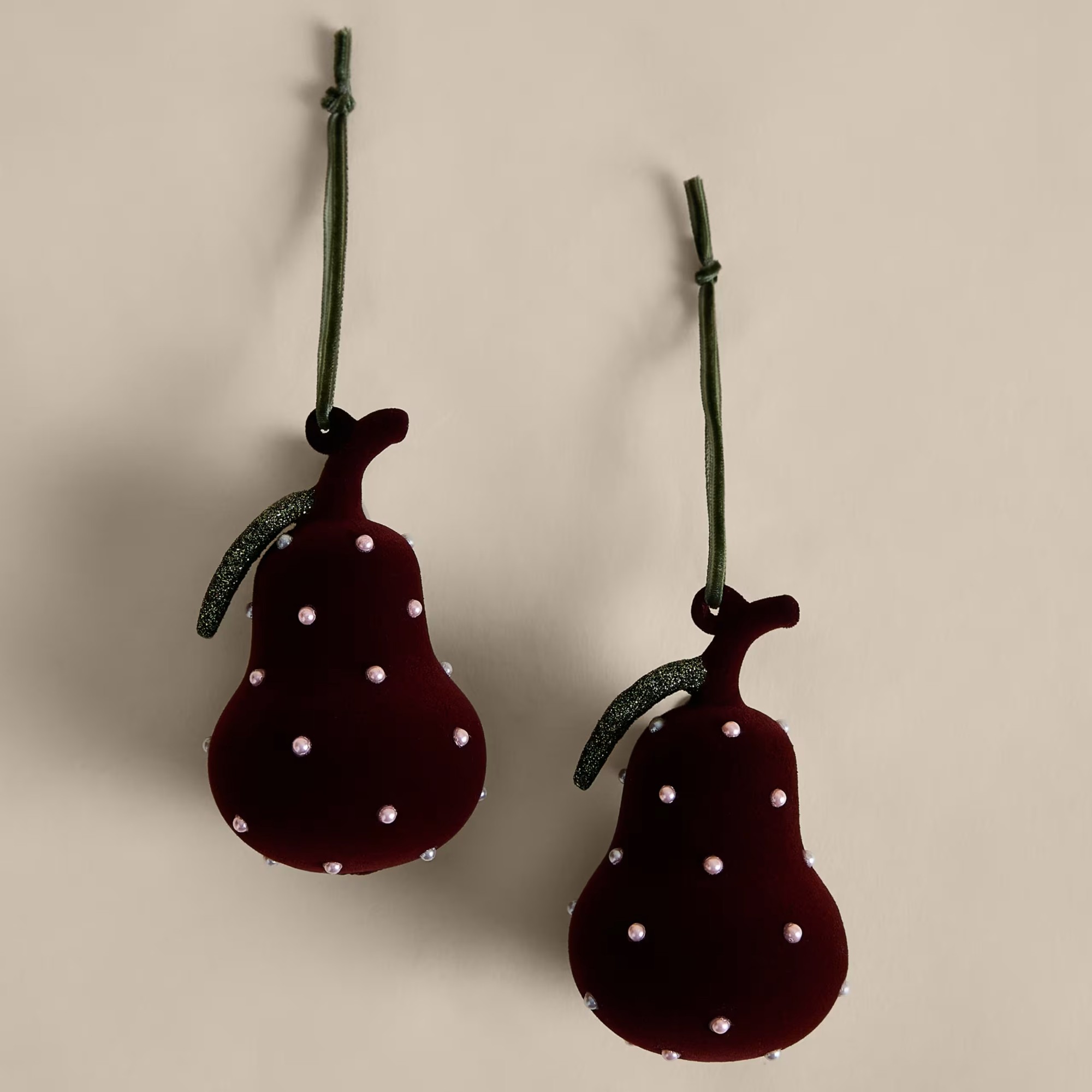 M&amp;amp;S 2 Pack Glitter Glass Velvet Pear Baubles