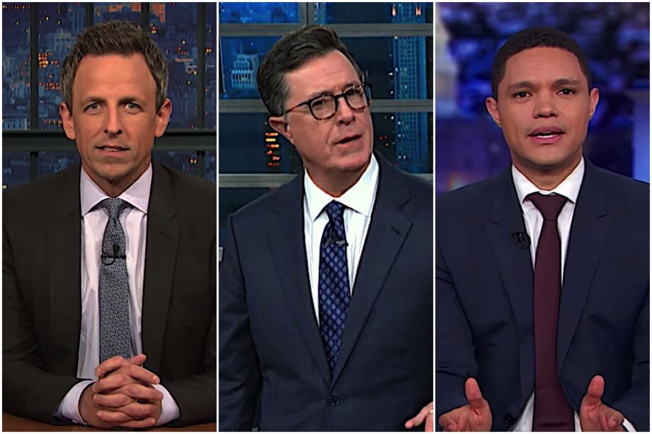 Seth Meyers, Stephen Colbert, and Trevor Noah