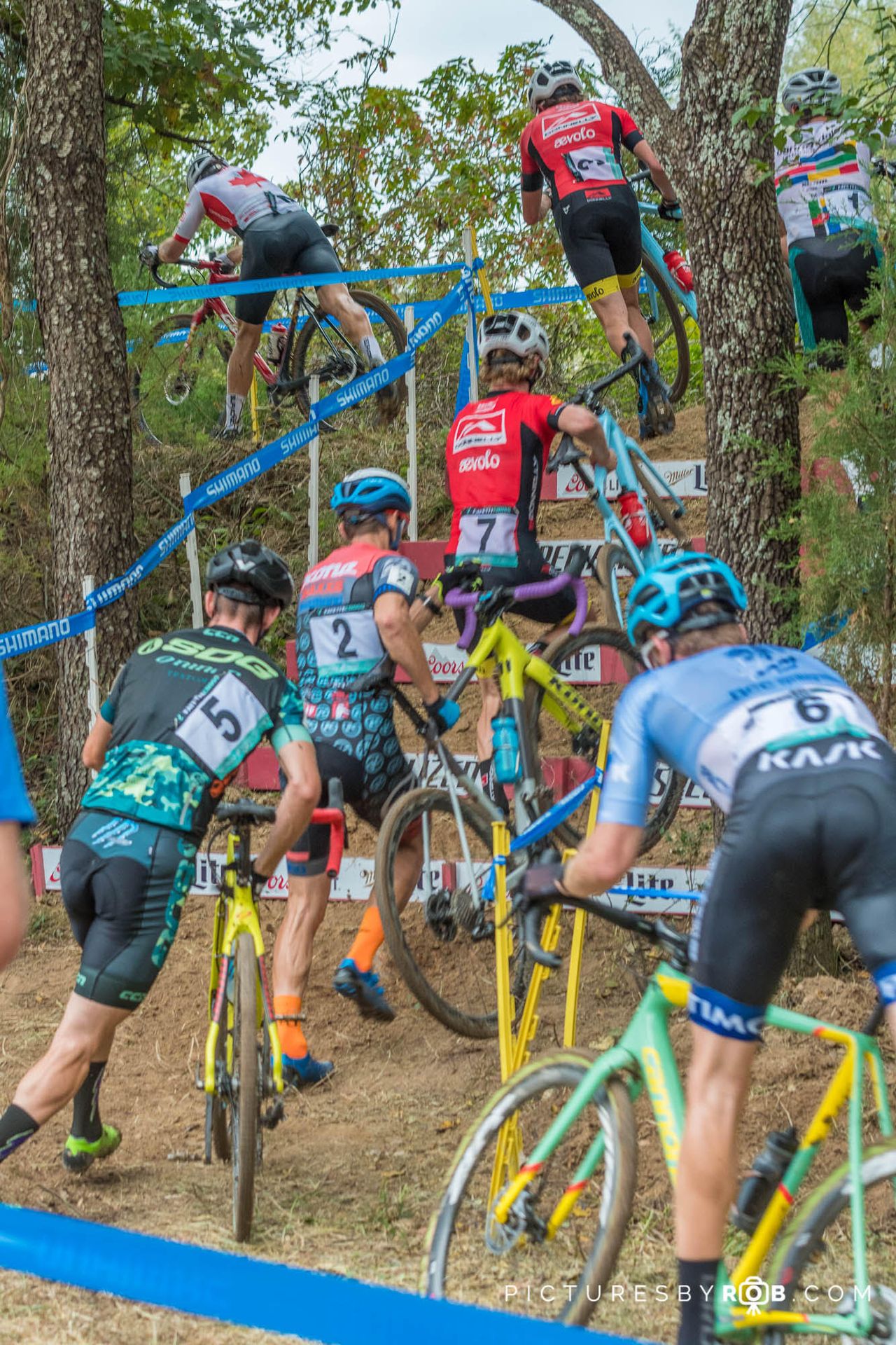 The front of the race heads up the Specialized Stairs