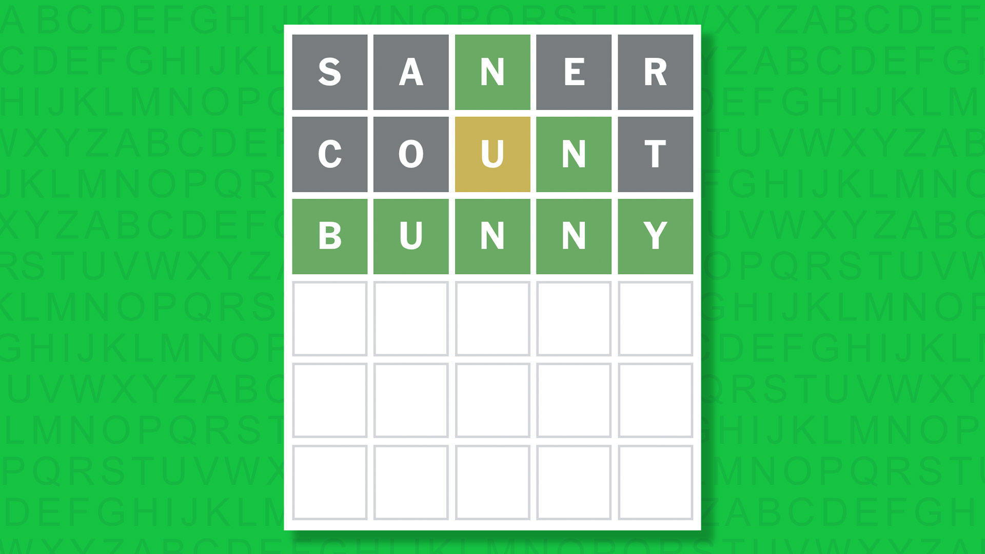 Ответ NYT Wordle для игры 1618 на зеленом фоне