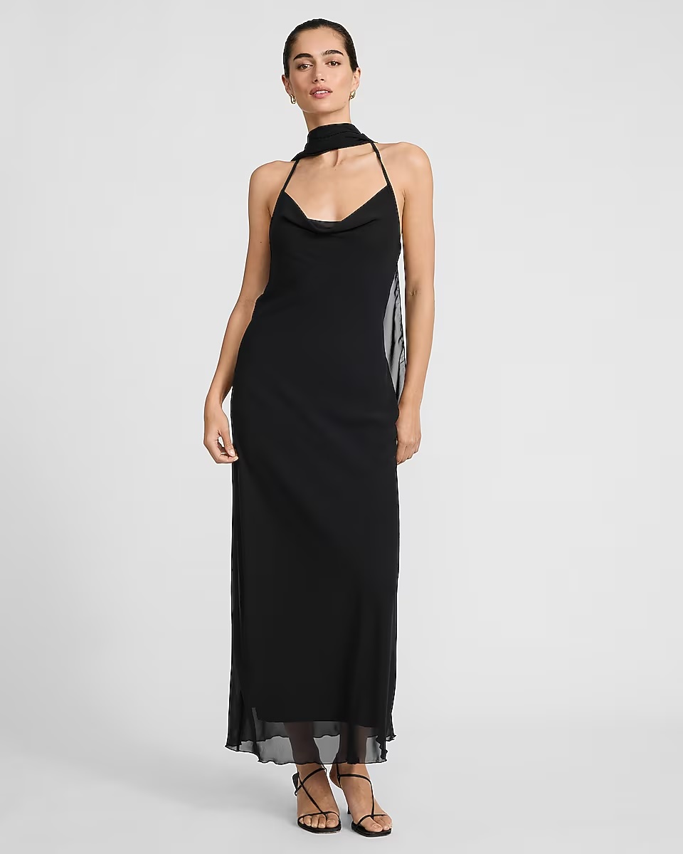 express, Cowl Neck Scarf Open Back Maxi Dress