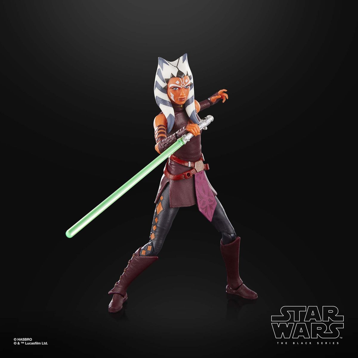 The Black Series Ahsoka Tano action figure posed against a black background