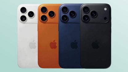 iPhone 17 pro renders in multiple colours on a light green background