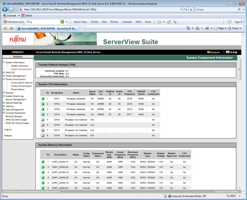 Fujitsu&rsquo;s iRMC S2 management controller offers high levels of information about critical components.
