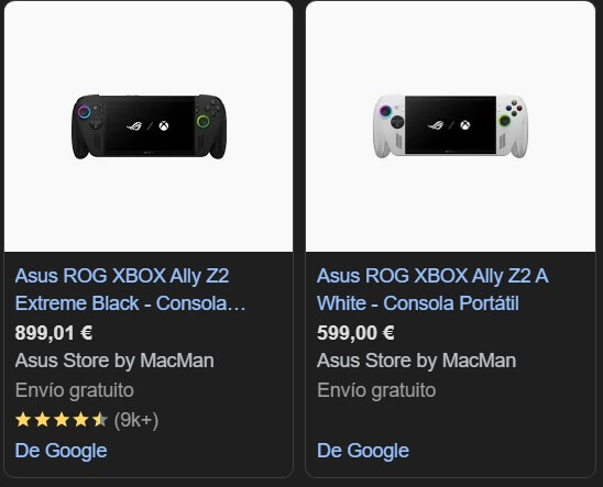 Early price listing for the Asus ROG Xbox Ally and ROG Xbox Ally X handheld consoles