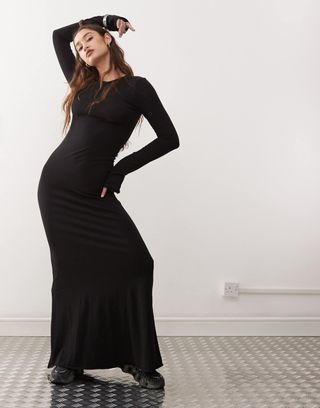 Weekday Slim Fit Long Sleeve Maxi Dress in Black