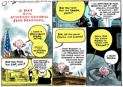 Political cartoon U.S. Sessions testimony memory loss