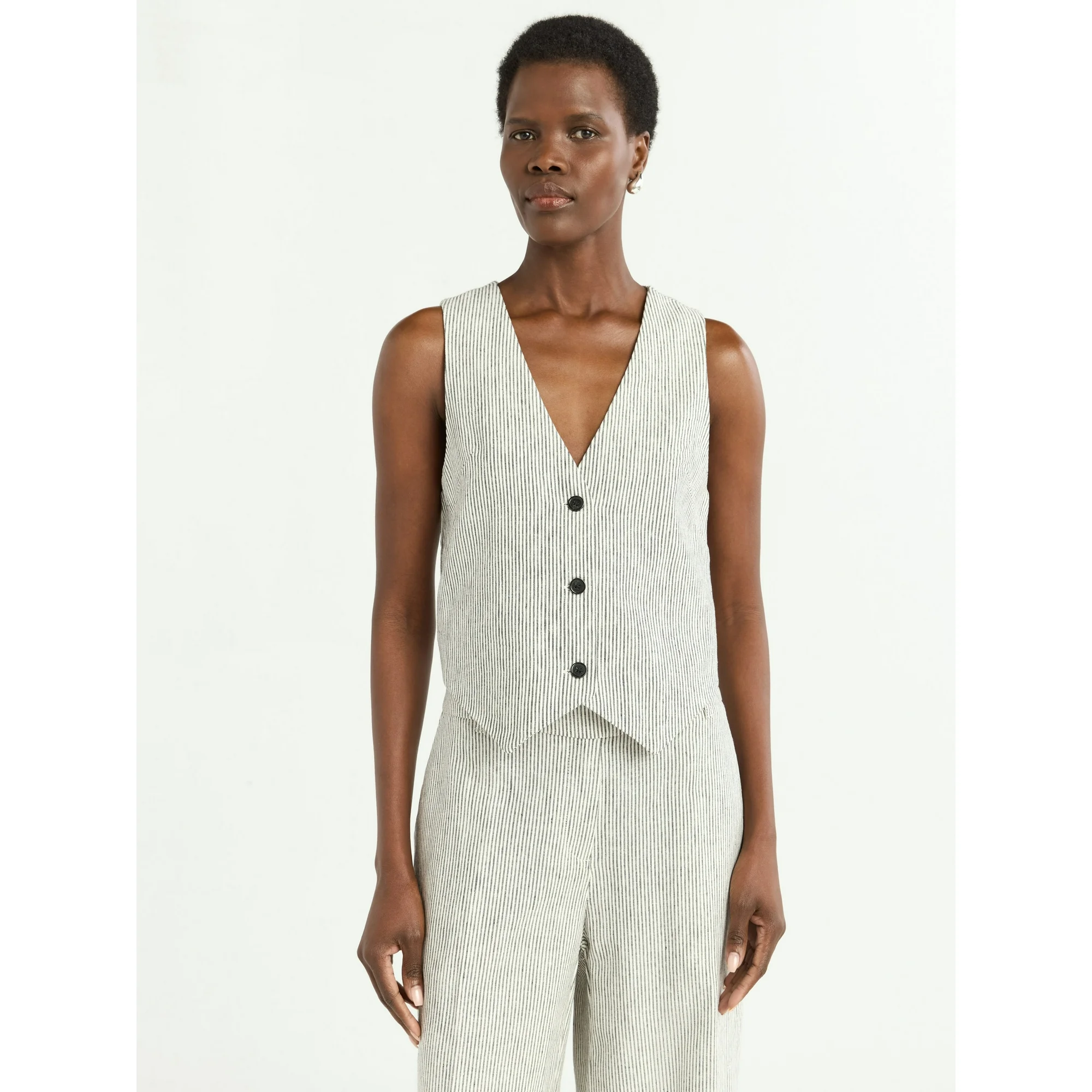 Scoop, Scoop Women's and Women's Plus Linen Blend V-Neck Button Vest, Sizes Xs-4x