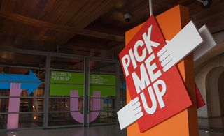 Pictured here is the graphic identity for Pick Me Up by Anthony Burrill.