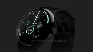 Google Pixel Watch 3 render, zoomed in on left side