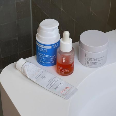 Emma Horeau's sink featuring products by Pai Skincare, Paula's Choice, Av&egrave;ne, and Shani Daren