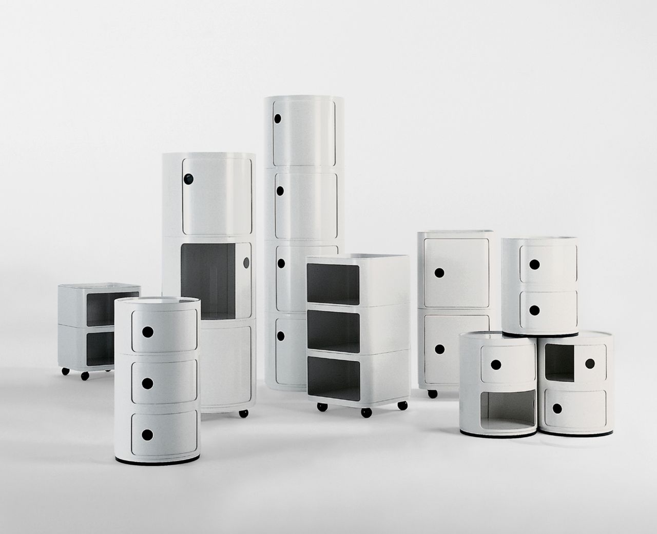 Collection of white &quot;componibili&quot; furniture by Kartell